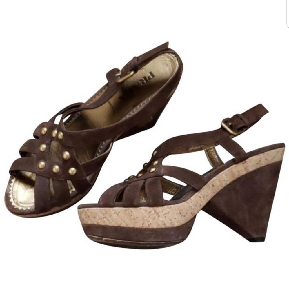 Prada suede and cork platform sandals
